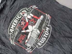 Biker Graphic T-Shirt  American Kustom Spark Plug Pinup & 2nd Amendment Skull XL